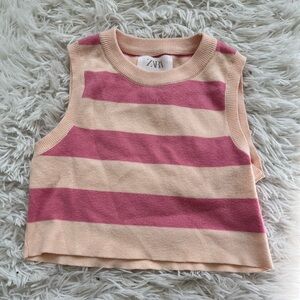 ZARA Pink & Orange cropped striped tank top